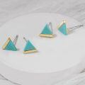 wholesale 925 Sterling Silver Rose Gold Plated Turquoise Triangle Cz Stud Earrings-0-9