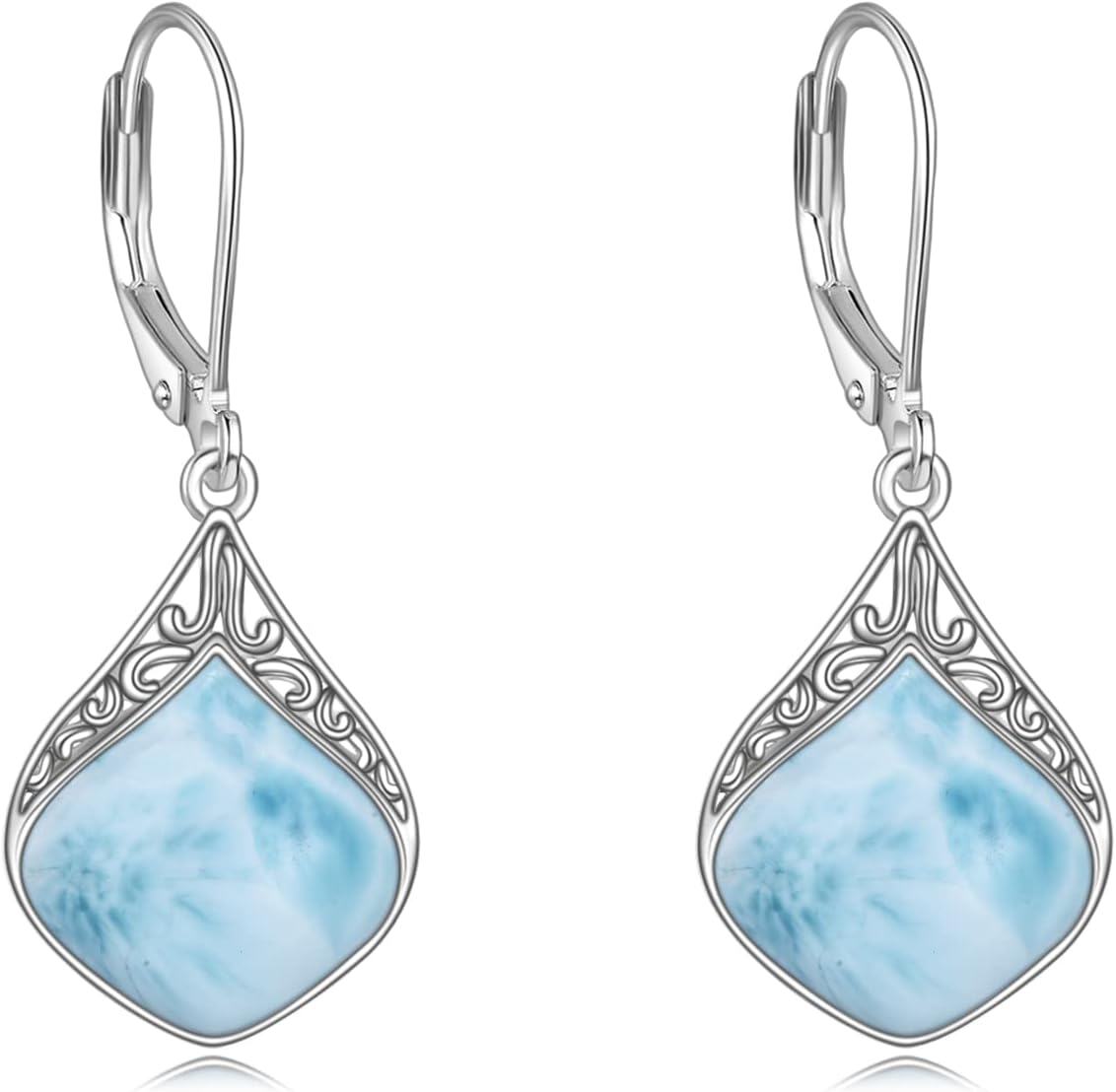 Sterling Silver Celtic Teardrop Filigree Earrings Jewelry Gifts for Women-Larimar teardrop earrings