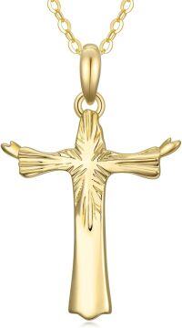 wholesale 14K Gold Jesus Cross Pendant Necklace - Religious Jewelry for Women-Holy Light Jesus