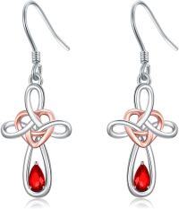 wholesale 925 Sterling Silver Birthstone Dangle Drop Earrings for Women Girls-Cross Garnet