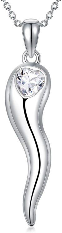 wholesale 925 Sterling Silver Birthstone Italian Horn Necklace for Women Protection Amulet Gift-A4-April-04