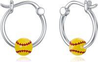wholesale 925 Sterling Silver Yellow Baseball Hoop Earrings Sporty  for Her-Softball
