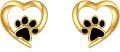 wholesale 14K Gold Heart-Shaped Dog Paw Print Stud Earrings with Black Enamel Accents - Pet Lover Gifts for Women-0-0