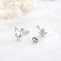 wholesale 925 Sterling Silver Duck Stud Hoop Earrings with Black Eyes and Yellow Beak-0-1