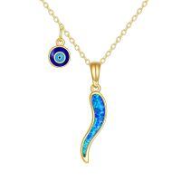 wholesale 14K Gold Blue Opal Evil Eye Hamsa Butterfly Heart Pendant Necklace-Italian Horn