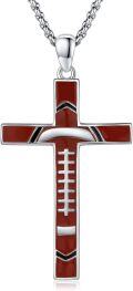 wholesale 925 Sterling Silver Red Enamel Football Cross Pendant Necklace  for Women and Men-0-0