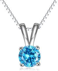 wholesale Sterling Silver Cubic Zirconia Solitaire Pendant Necklace for Women-December-Blue Topaz