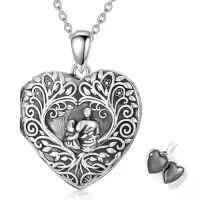 TOUPOP Stainless Steel Crystal Heart Urn Photo Locket Memorial Necklace-style_name:Photo Locket - Father Daughter