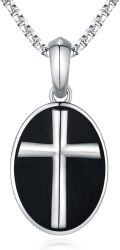 wholesale  Oval Cross Black Enamel Pendant Necklace  with Chain - Men's Jewelry-0-0