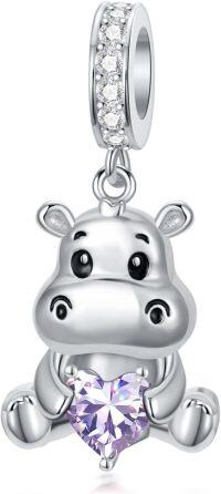 wholesale 925 Sterling Silver Birthstone Hippo Charm for Bracelets Jewelry-06-Jun-Hippo