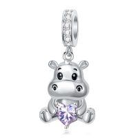 wholesale 925 Sterling Silver Birthstone Hippo Charm for Bracelets Jewelry-06-Jun-Hippo