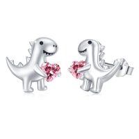 wholesale 925 Sterling Silver Dinosaur Stud Earrings Wholesale With Red Heart-J-Oct