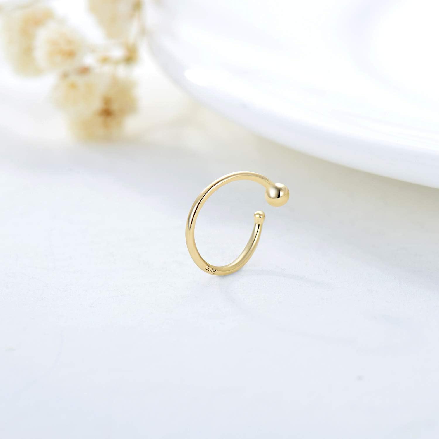 Gold 925 Sterling Silver Nose & Lip Piercing Jewelry Set for Women - Hypoallergenic Surgical Steel Rings with Ball Ends (Sold as Pair)-0-2