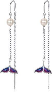wholesale 925 Sterling Silver Mermaid Tail Drop Pearl Earrings  for Her-Mermaid