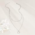 wholesale 925 Sterling Silver Double Horse Stirrup Pendant Layered Chain Necklace-0-5