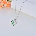 wholesale 925 Sterling Silver Green Mental Health Awareness Heart Ribbon Pendant Necklace-0-4