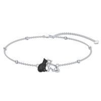 wholesale 925 Sterling Silver Black White Kissing Cat Couple Adjustable Chain Bracelet-B-2 Cats