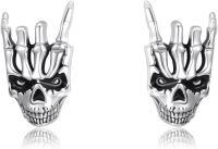 wholesale 925 Sterling Silver Hand of Death Stud Earrings - Gothic Skeleton Jewelry for Women & Men-Skull Hand Stud Earrings #3