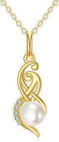 wholesale 14K Gold Freshwater Pearl and Cubic Zirconia Swirl Pendant Necklace for Women's s-0-0