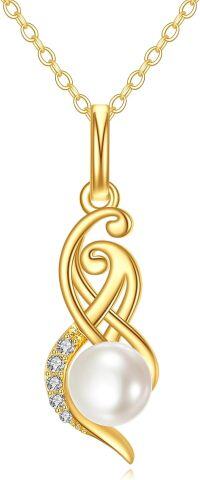wholesale 14K Gold Freshwater Pearl and Cubic Zirconia Swirl Pendant Necklace for Women's s-Pearl Necklace