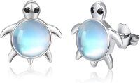 wholesale 925 Sterling Silver Moonstone Turtle Stud Earrings - Ocean Themed Sea Animal  for Her-Created Moonstone
