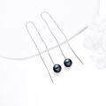 wholesale 925 Sterling Silver Lapis Lazuli Round Bead Chain Threader Dangle Earrings-0-8