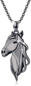 wholesale 925 Sterling Silver Black Plated Horse Head with Clear CZ Stone Pendant Necklace for Women and Girls-0-0