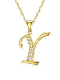wholesale 14k Yellow Gold Lab Diamond Initial Letter Necklace Wholesale With Chain-Y