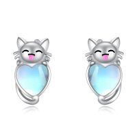 wholesale 925 Sterling Silver Cute Cat Earrings Wholesale With Heart-Cat Earrings