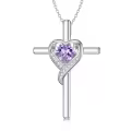 TOUPOP Sterling Silver Birthstone Cross Necklace Heart Pendant Gift for Women-0-0