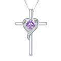 TOUPOP Sterling Silver Birthstone Cross Necklace Heart Pendant Gift for Women-0-0