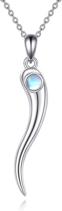 wholesale 925 Sterling Silver Moonstone Italian Horn Pendant Necklace for Women Luck Charm s-Moonstone