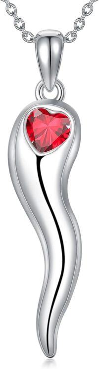 wholesale 925 Sterling Silver Birthstone Italian Horn Necklace for Women Protection Amulet Gift-A7-July-07