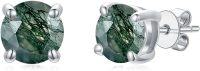 wholesale 925 Sterling Silver Round Green Moss Agate Stud Earrings for Women-Round Cut