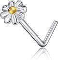 wholesale 925 Sterling Silver Flower Design L-Shaped Nose Ring (Rose Gold)-0-0