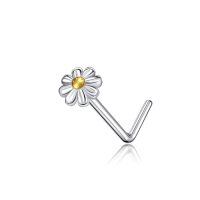wholesale 925 Sterling Silver Flower Design L-Shaped Nose Ring (Rose Gold)-A-Daisy