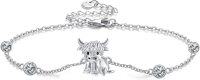 wholesale 925 Sterling Silver Birthstone Highland Cow Link Bracelet Western Jewelry Gift-04-Apri-White CZ
