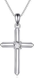 wholesale 925 Sterling Silver Cubic Zirconia Cross Pendant Necklace with Chain 45cm Length-0-0