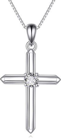 wholesale 925 Sterling Silver Cubic Zirconia Cross Pendant Necklace with Chain 45cm Length-Zirconia Necklace