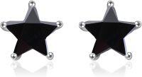wholesale 925 Sterling Silver AAA Flawless Cubic Zirconia 5-Point Star Earrings, Hypoallergenic Tarnish-Resistant-Black