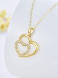 wholesale 14K Gold & Cubic Zirconia Heart Necklace, 18mm Double Heart Pendant, 16+2 Adjustable Chain, Gift for Women-0-1
