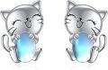 wholesale 925 Sterling Silver Moonstone Cat Stud Earrings-0-0