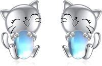 wholesale 925 Sterling Silver Moonstone Cat Stud Earrings-Cat Moonstone