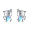 wholesale 925 Sterling Silver Happy Cat Earrings With Blue Gemstones-0-0
