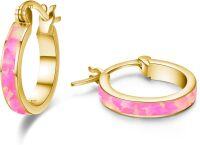 wholesale 925 Sterling Silver Pink Fire Opal Huggie Hoop Earrings for Women-Pink Opal Gold
