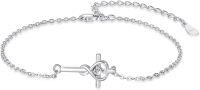 wholesale 925 Sterling Silver Heart and Cross Charm Toggle Clasp Bracelet with Cubic Zirconia Accent - Adjustable Length Faith s for Women-Heart