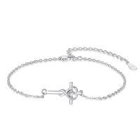 wholesale 925 Sterling Silver Heart and Cross Charm Toggle Clasp Bracelet with Cubic Zirconia Accent - Adjustable Length Faith s for Women-Heart