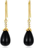 wholesale 14K Gold  Teardrop Black Onyx Drop Earrings with Cubic Zirconia - Valentines Day Gifts for Her-0-0