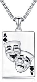 wholesale 925 Sterling Silver Comedy Tragedy Masks Pendant Necklace with 3mm Cable Chain for Men & Women-0-0