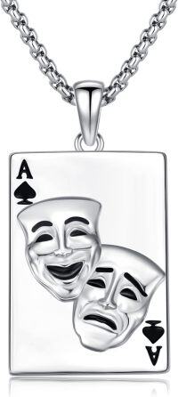 wholesale 925 Sterling Silver Comedy Tragedy Masks Pendant Necklace with 3mm Cable Chain for Men & Women-Comedy Tragedy Mask